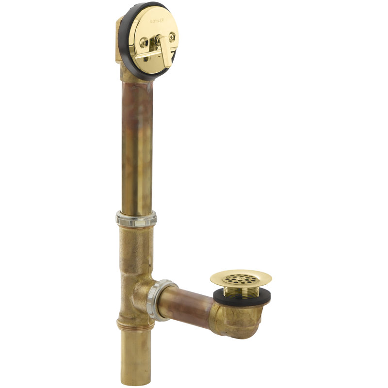 Drain de baignoire à pattes ajustables de 1,5 po de calibre 20 avec trop-plein Swiftflo, Laiton poli éclatant