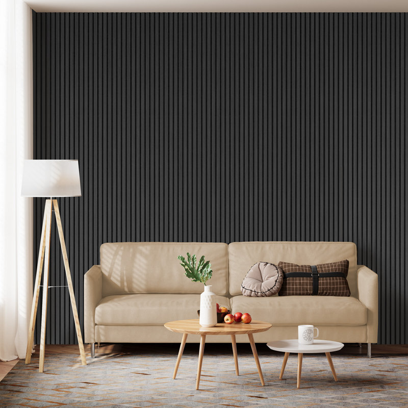 2 PCS 106"L x 12.6"W Acoustic Slat Wall Panels, Eco-Wood Look for Home/Office Wall & Ceiling (18.56 sq. ft.), Black Walnut