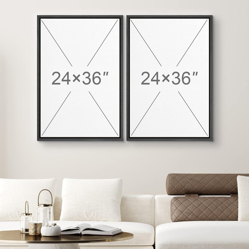 Duotone Pastel Abstract Landscape Pictures Minimalist Home Decor - Framed Canvas Print Wall Art Work, 36" H x 48" W, Black