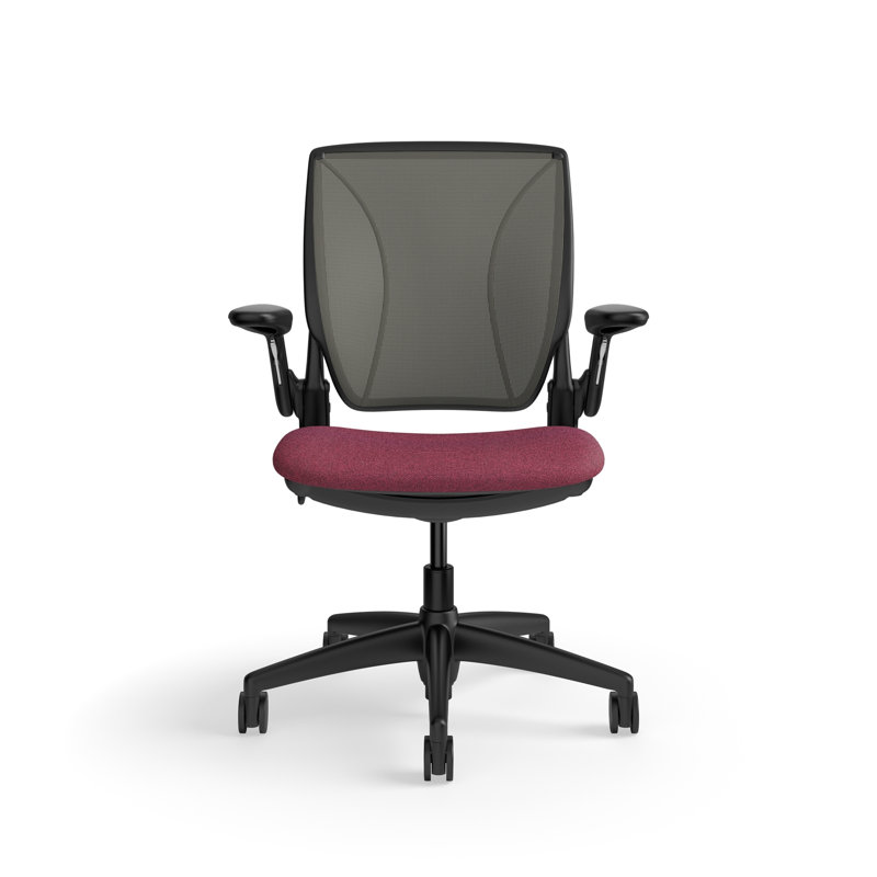 World LM, Ergonomic Task Chair with Poppy Seed Backrest, and  Autumn Upholstered Seat, Black, Red Fabric, Gray Mesh