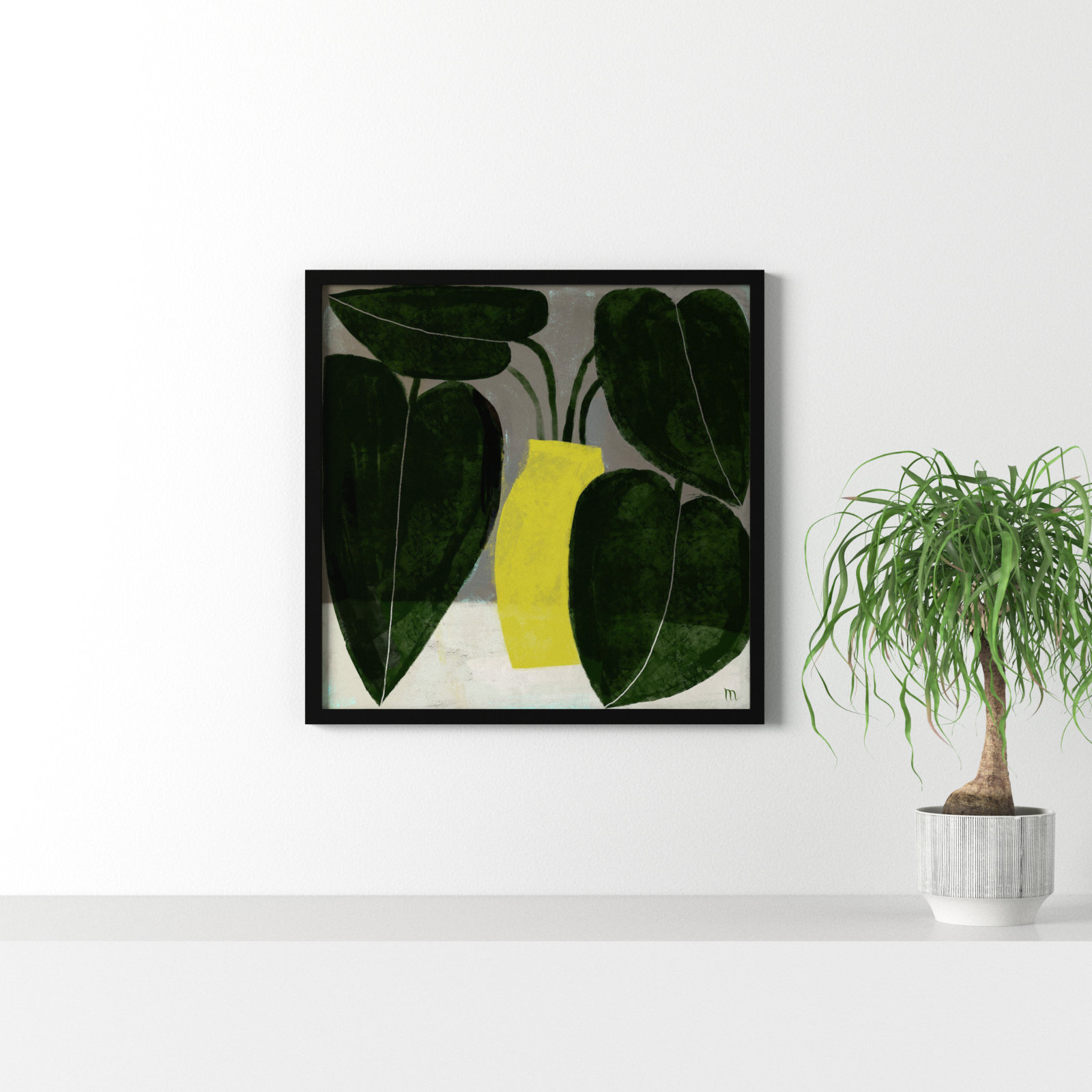 Plant "Plant No. 7" Painting, Black, 30" H x 30" W x 1.25" D