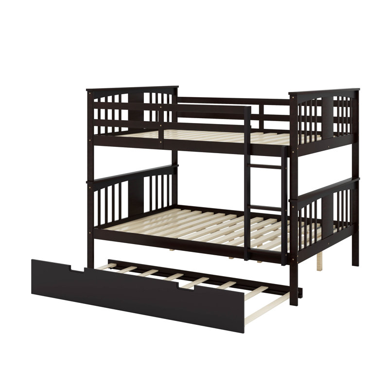 Lit superposé double au-dessus de double avec lit gigogne simple et échelle, Espresso