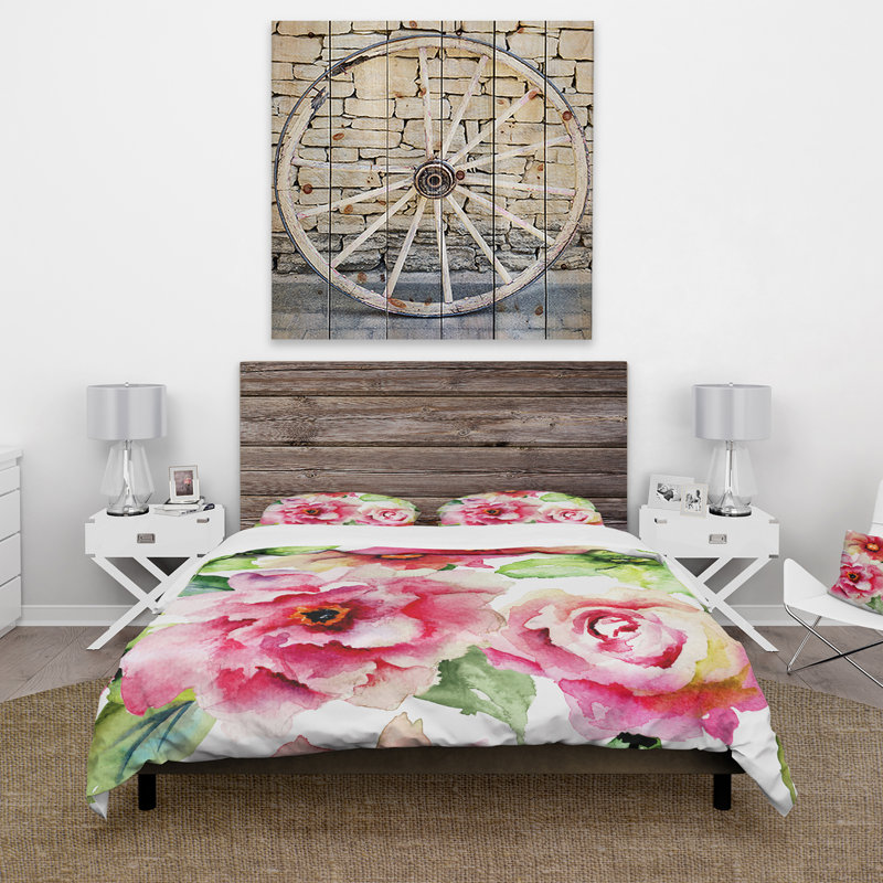 Roses et fleurs de gerber aquarelle - ensemble de housse de couette floral - microfibre de polyester