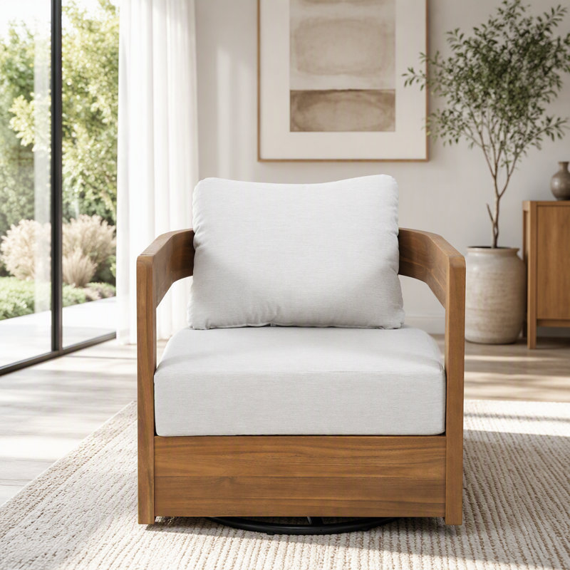 Fauteuil club d'extérieur pivotant en bois, Teck
