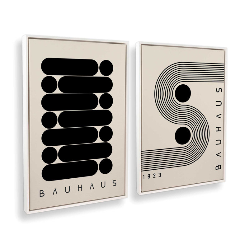Ensemble de 2 impressions sur toile géométriques Bauhaus Energy, Cadre flottant blanc opaque, H 37,5 po x l 51 po x P 1,75 po