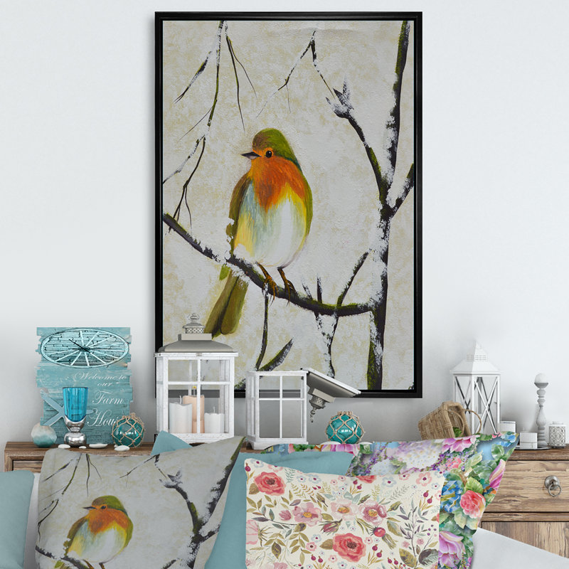 Décoration murale en toile rétro, oiseau sur branche