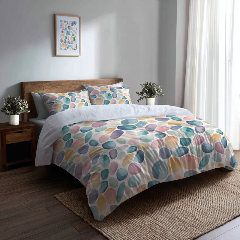 Ensemble d'édredon 6 pièces pour filles - Ensemble de literie et de coussins Modern Pastel Pebbles