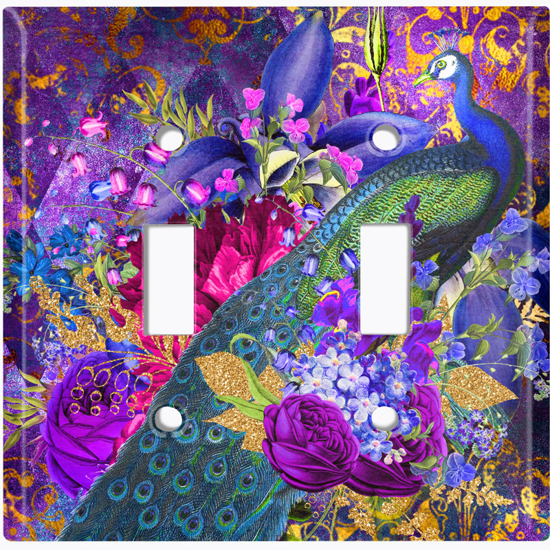 Plaque murale d'interrupteur à bascule à 2 bandes Peacock Feathers Flowers