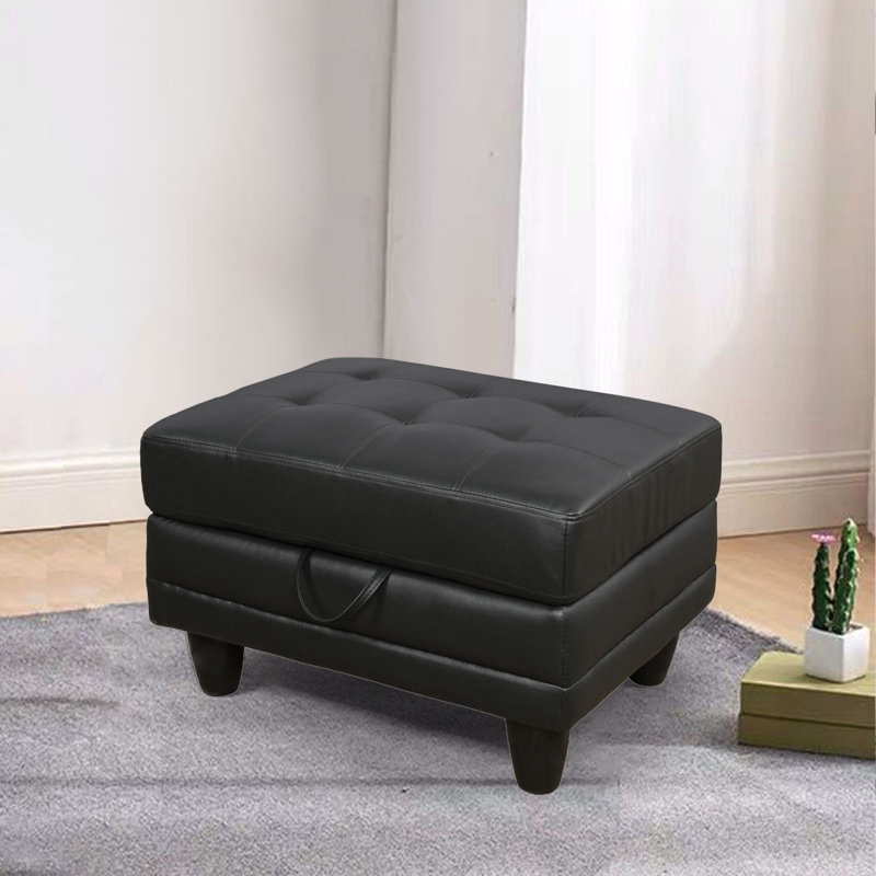 Repose-pieds de rangement rembourré en similicuir de 28,5 po de largeur, Noir