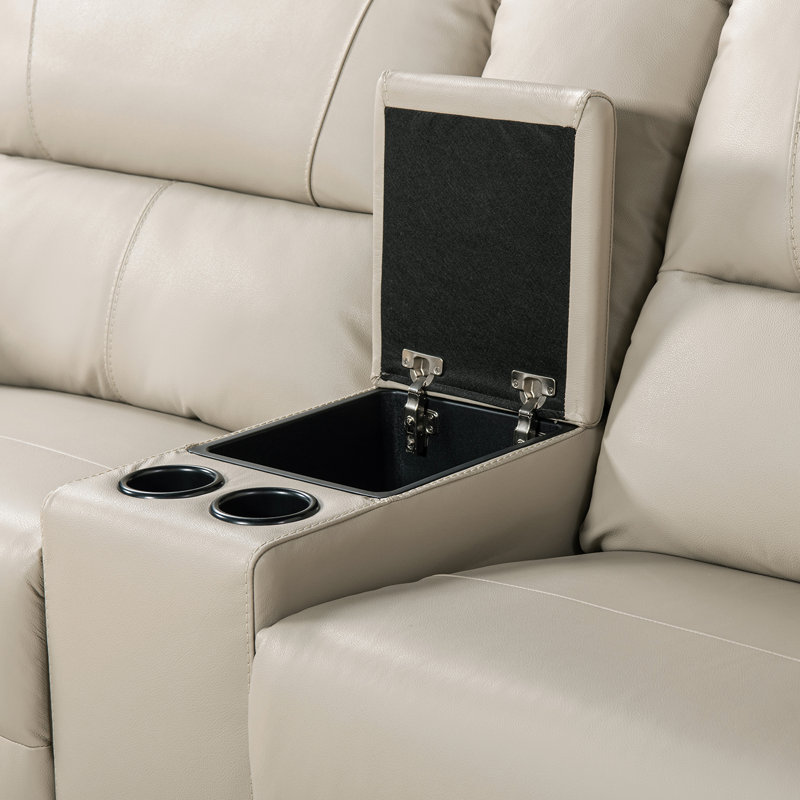 Aylinne Upholstered Power Reclining L-Shaped Sectional Right Hand Facing, Cream Taupe Beige Top Grain Leather