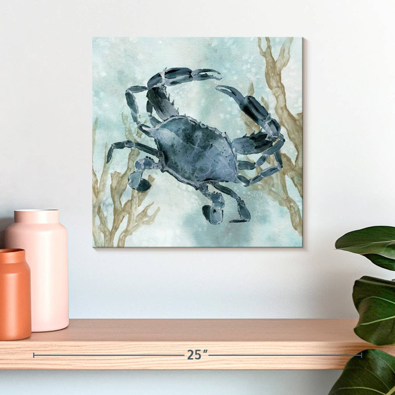 Crabe bleu marine sur toile, H 16 po x l 16 po x P 1,25 po