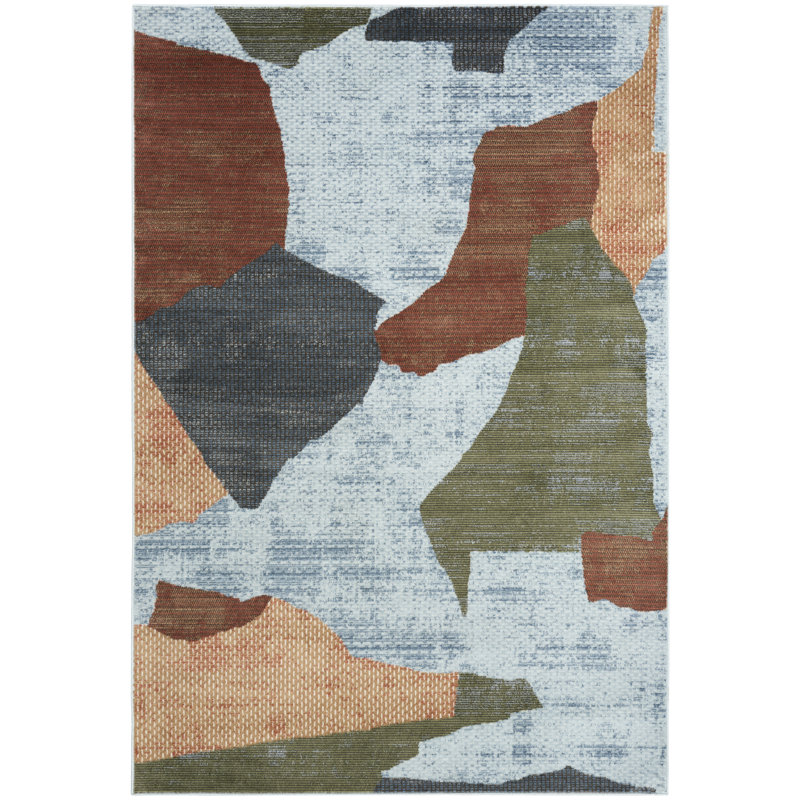 Colondro Blue Multicolor Modern Indoor Rug, Rectangle 5' x 7'