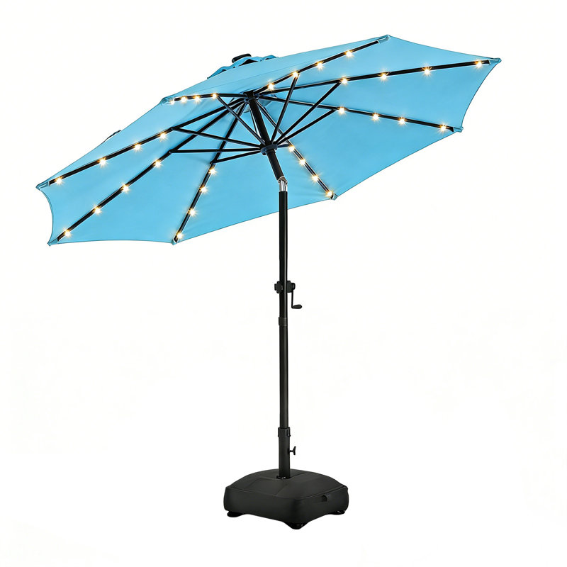 Parasol solaire à DEL avec base et bouton-poussoir, H 100 po x l 108 po x P 108 po, Bleu