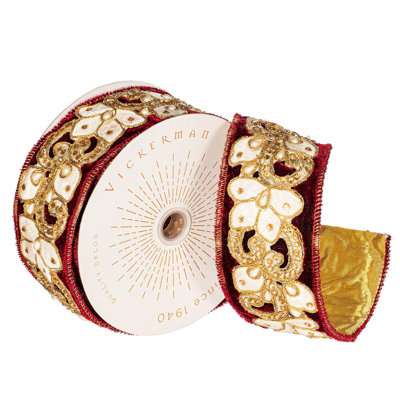 2.5"X5YD Burgundy Trim Wired Edge Christmas Ribbon.