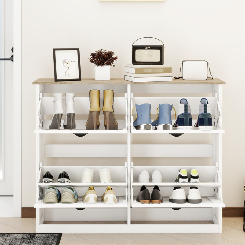 Rangement pour chaussures autoportant - 4 tiroirs et armoire arrière blanche