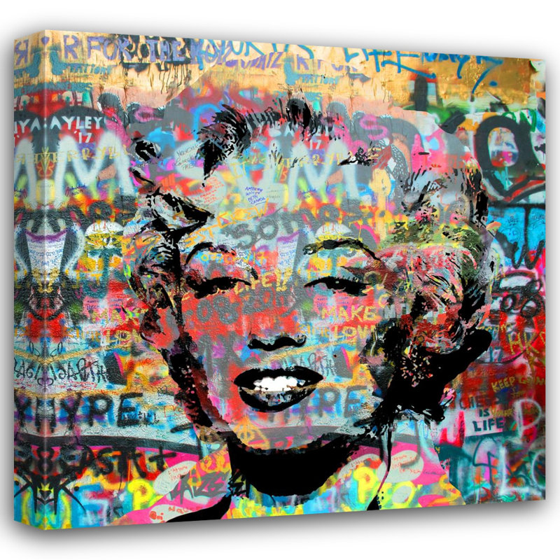 Marilyn Graffiti par Stephen Chambers - peinture sur toile tendue, H 36 po x l 36 po x P 1,5 po