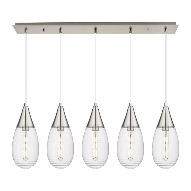 Luminaire suspendu grappe à 5 lumières Rameriz, Rayé transparent, Nickel satiné brossé
