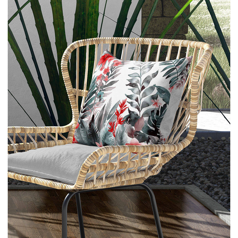Coussin intérieur / extérieur Rainforest Dream, Vert / Rouge / Gris, Square 26"