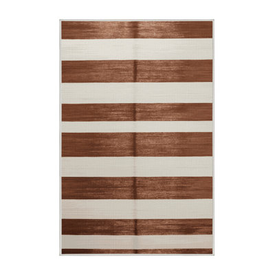 Machine Washable Horizontal Stripes Beige Area Rug