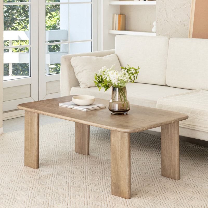 Hepza 48" Rectangular Solid Wood Coffee Table, Warm Sand