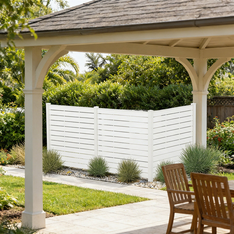 3-Panel Vinyl Privacy Screen – 48" H X 50" W, -Like, 11" Steel Stakes, For AC/Trash/Pool Equipment, Noir