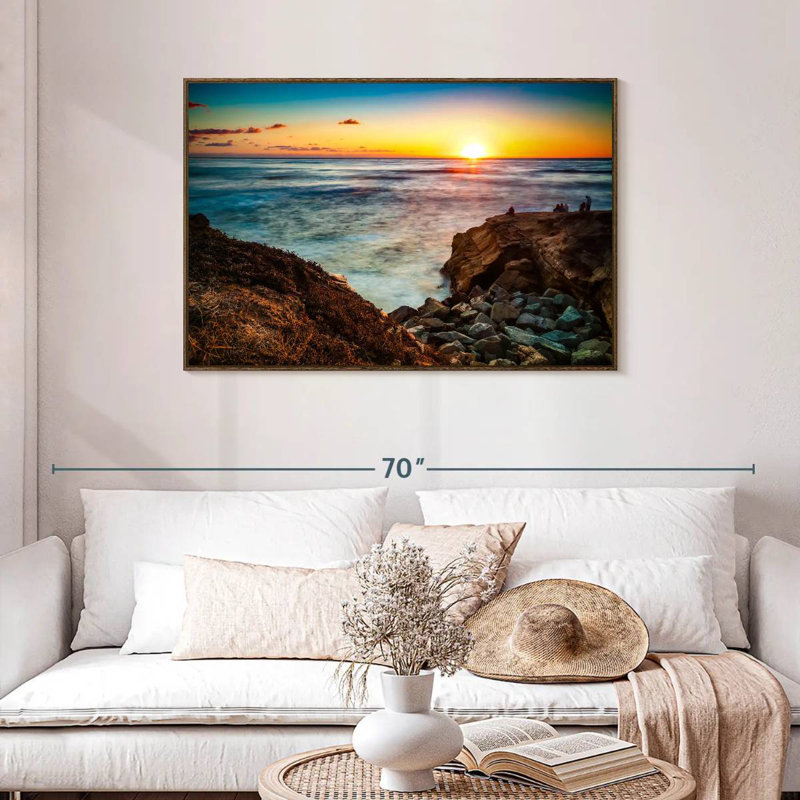 Coucher de soleil La Jolla Zabala, Cadre flottant noyer, 43 po x 29 po