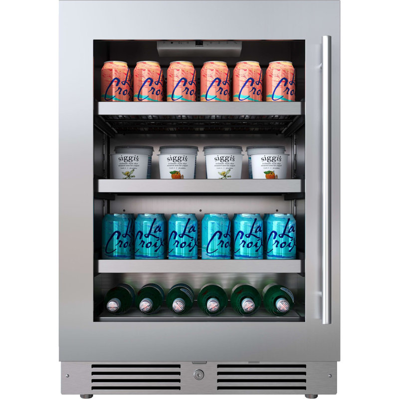 24 Inch Wide 154 Can Capacity Beverage Cooler with Alternating (Blue, White, Amber) LED lighting, Door Alarm, Touch Control Panel and Lockable