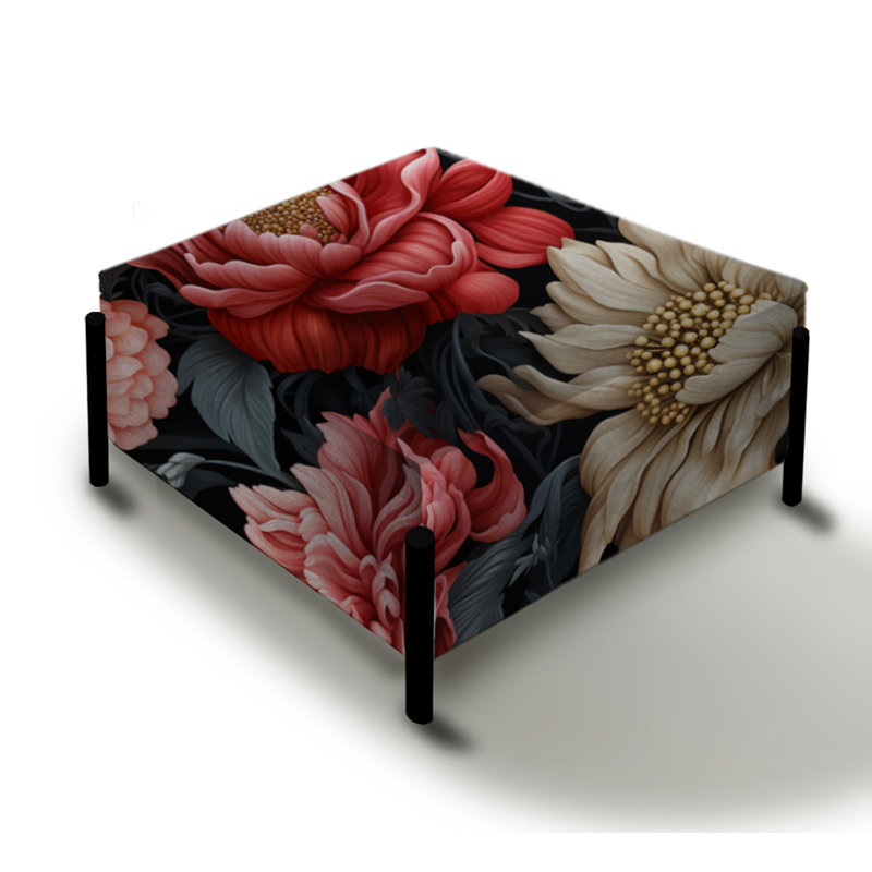 Victorien à motif floral rose et beige - Grand repose-pieds carré floral