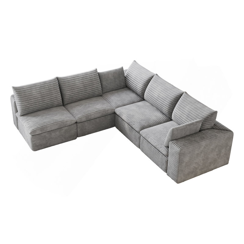 Canapé 99 * 103 po Cloud, tissu en velours côtelé, sièges profonds, conception à deux couches, coussin amovible, sans assemblage, combinaison de bricolage pour le salon, la chambre à coucher, la salle de conférence, l’appartement, gris