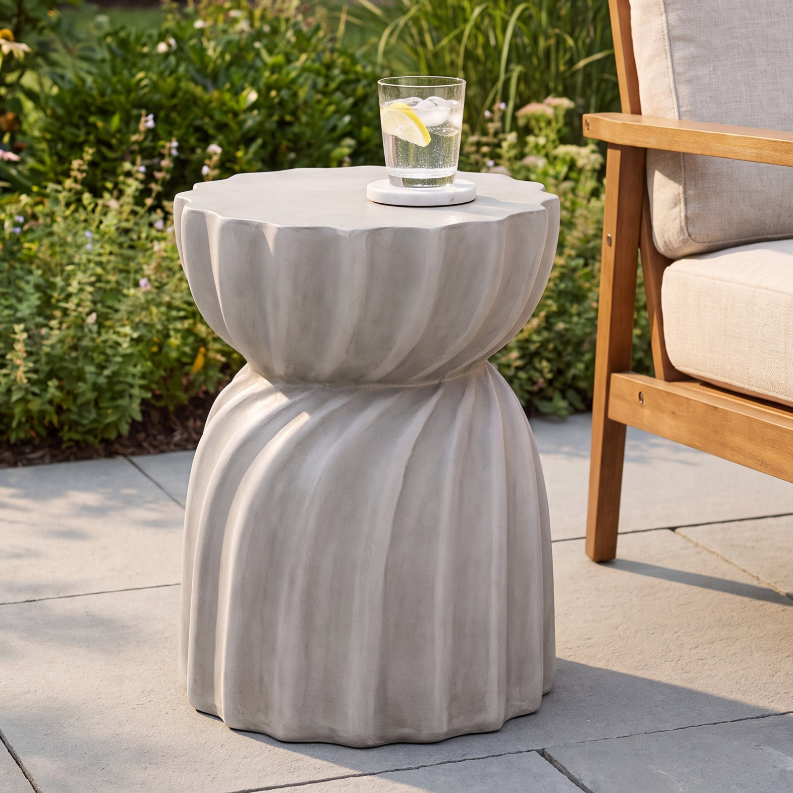 14.2'' Stone Outdoor Side Table, Gray, 1