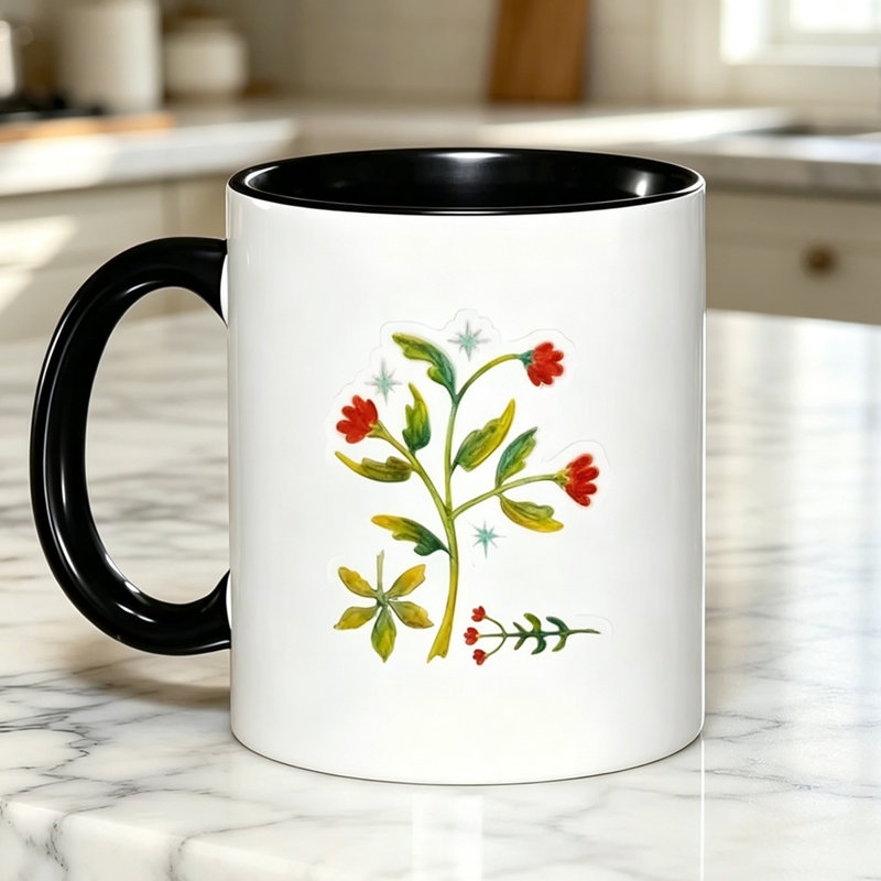 Floral Plant Print Mug - Creative Design Ceramic Coffee Cup, Office And Home Daily Use Drinking Cup, Cute Aesthetic Ins Style Tea Cup with Vibrant Flower.