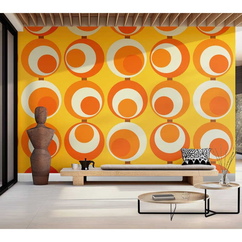 Papier peint de qualité supérieure - Cercles rétro, L 96 po x l 120 po