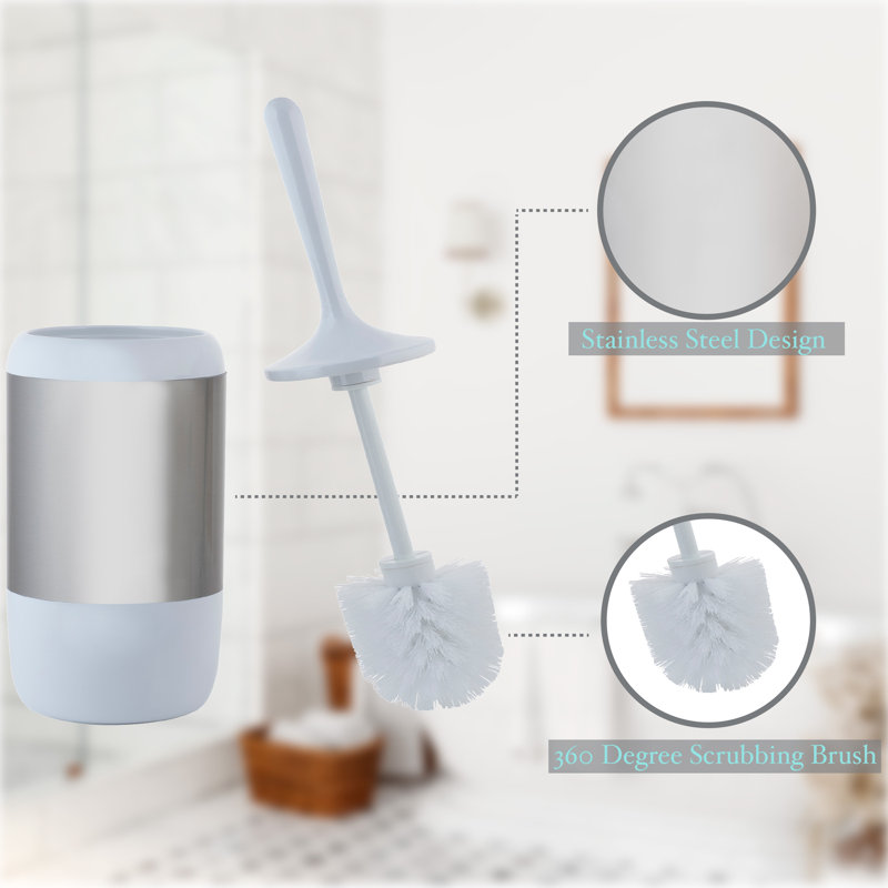 White and Stainless Steel Compact Waste Bin and Toilet Brush Set