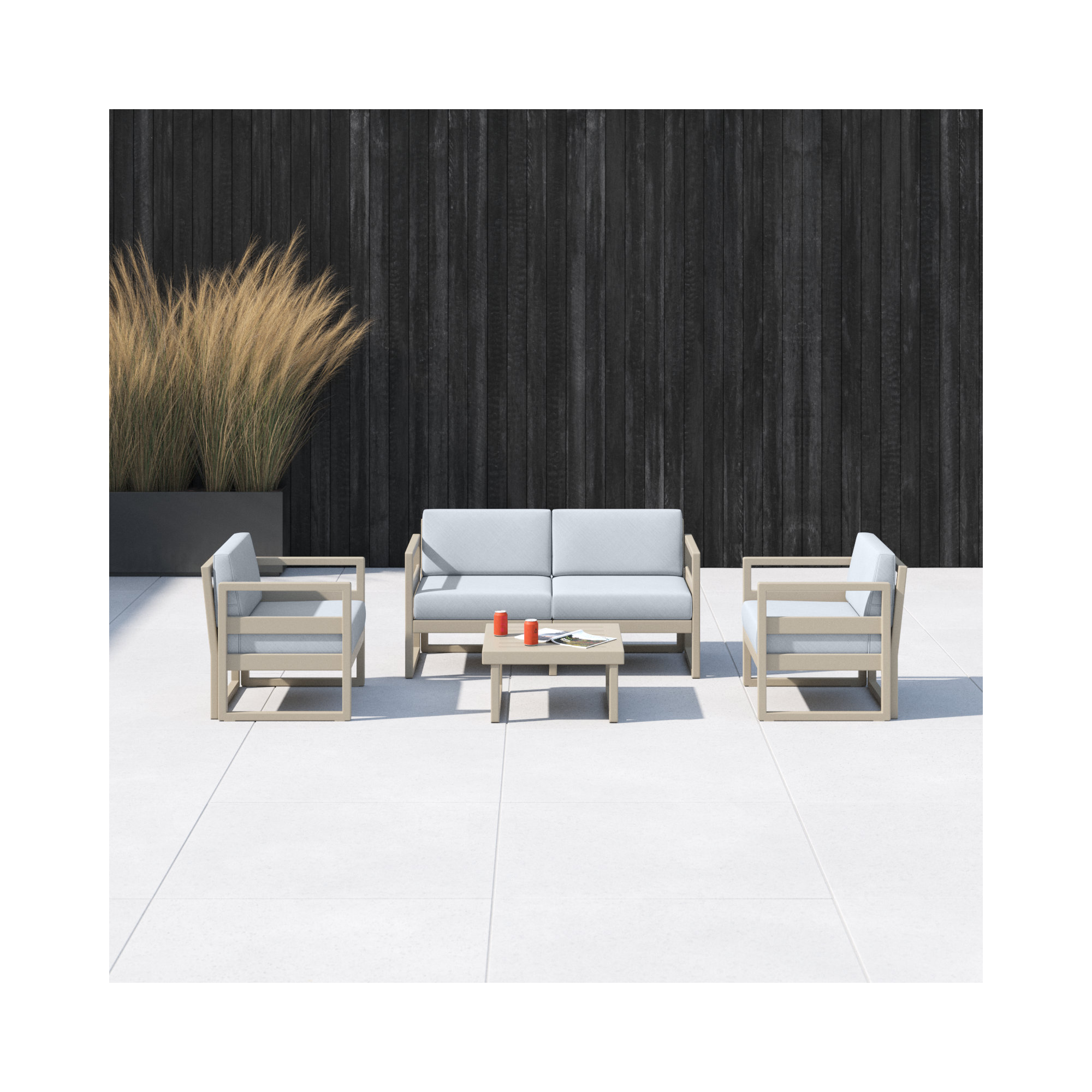 Lane 4 - Person Patio Conversation Set with Cushions, Taupe, Canvas Granite Sunbrella® Canvas