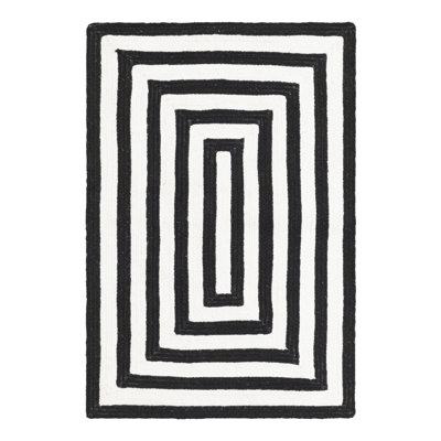 Kozan Geometric Handmade Flatweave Recycled P.E.T. Indoor / Outdoor Area Rug in Black/White
