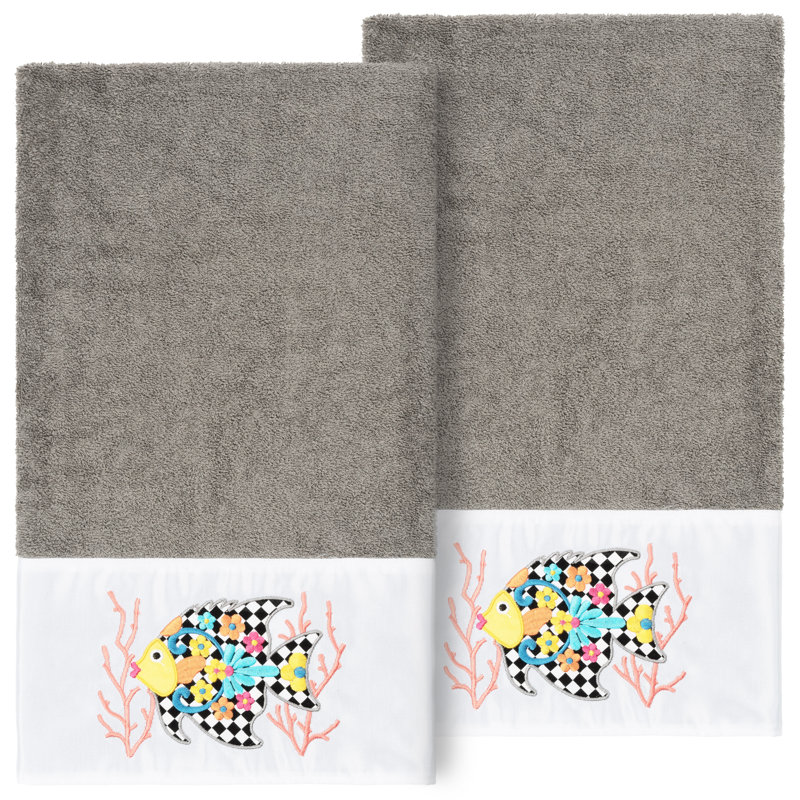 Ensemble de serviettes de bain 2 pièces en coton FELIZ, Gris foncé