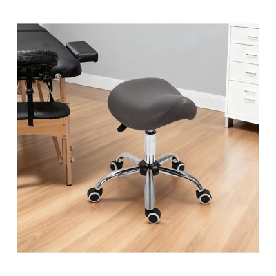 Tabouret ergonomique à roulettes avec réglage hydraulique de la hauteur, similicuir gris