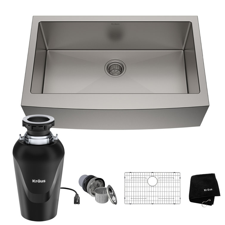 KRAUS Standart PRO™ 33-in Single Bowl Farmhouse Kitchen Sink with WasteGuard™ Garbage Disposal