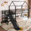 Lit superposé simple en métal avec escalier de rangement, glissière, rails de sécurité, noir-130033215-130033216