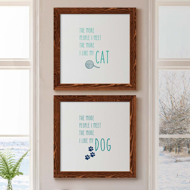 Ensemble d'art textuel sur toile The More I Like My Cat - 2 pièces, H 20 po x l 40 po x P 1,5 po, Cadre en érable