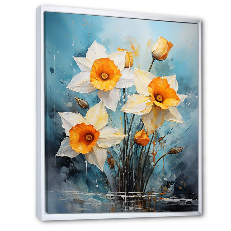 «Daffodil Bloom Sunshine III», reproduction sur toile, H 32 po x l 24 po x P 1 po, Cadre flottant blanc