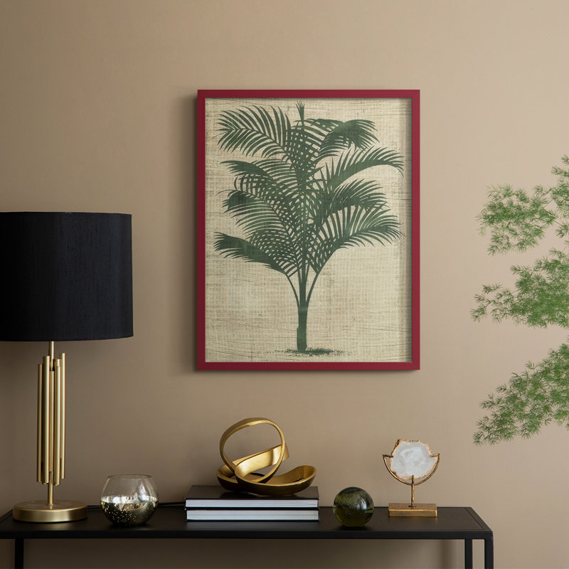 Impression encadrée de toile de jute palmier III - bois massif, H 21 po x l 17 po, Rouge