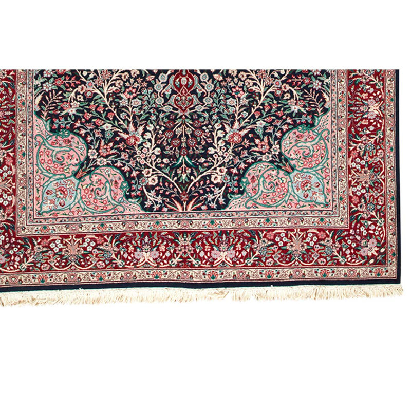 Tapis rouge / bleu marine en laine noué à la main de conception unique 6 pi x 9 pi