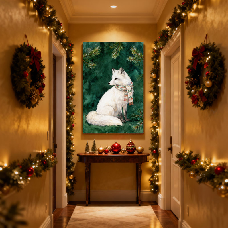 Ensemble de 3 reproductions d'art sur toile, "Christmas Christmas Fox" avec écharpe en forêt, H 24 po x l 16 po