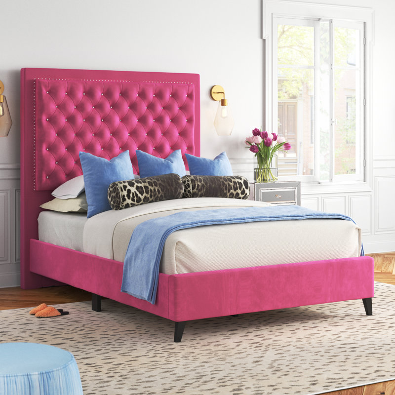 Janiya Upholstered Platform Bed, Burgundy, Queen