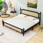 Lit plateforme en bois avec tête de lit en rotin et support central-1077589012-1077589010