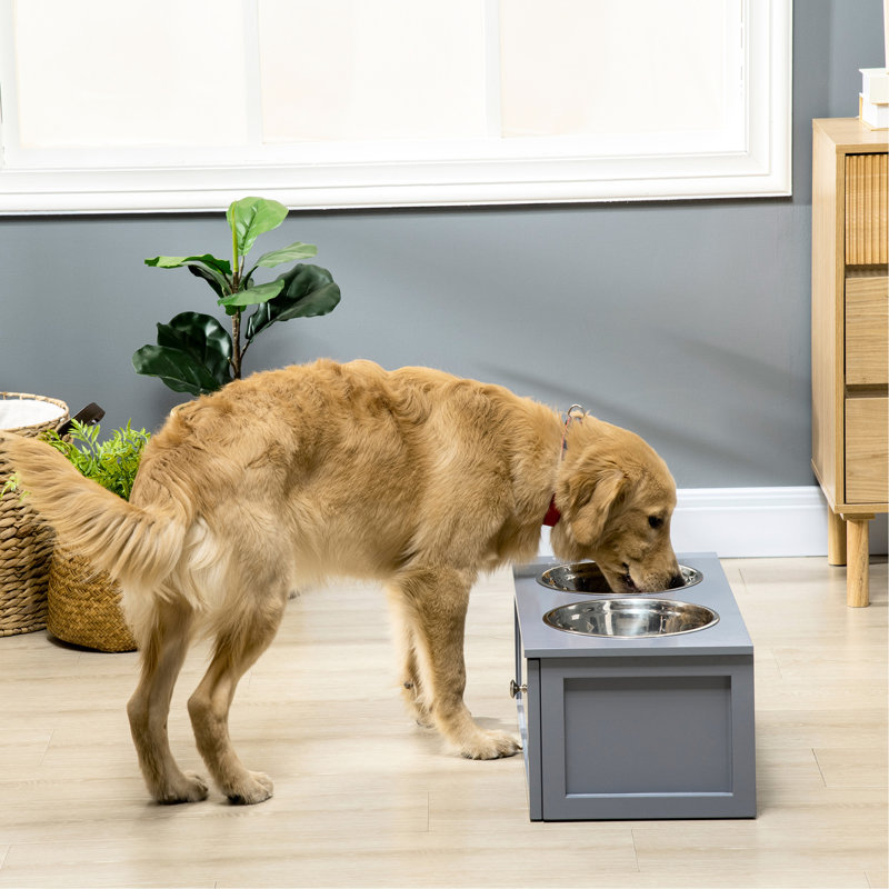 Support à bol moyen pour chien, surélevé, gris, avec 2 bols en acier inoxydable, facilite la station d'alimentation pour animaux