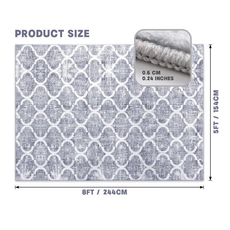 Moroccan Trellis Machine Washable Area Rug, Rectangle 5' x 8'