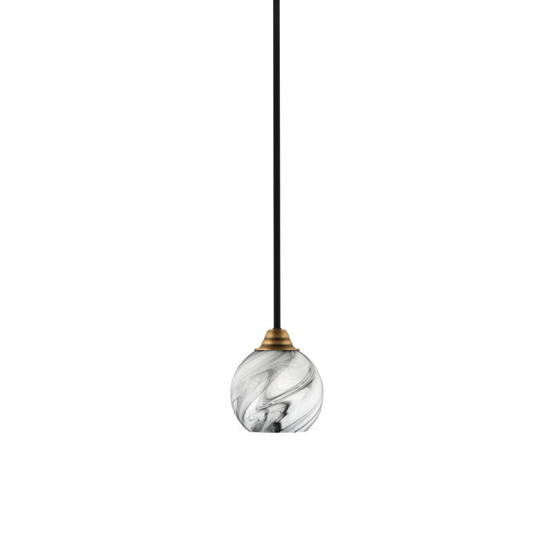 Luminaire suspendu sur pied Paramount avec verre de 5,75 po, Verre onyx gris, Noir mat / laiton