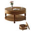 Table basse ronde moderne de 80 cm avec double rangement pour salon, compartiment caché, pattes réglables, montage facile (noyer).-490637859